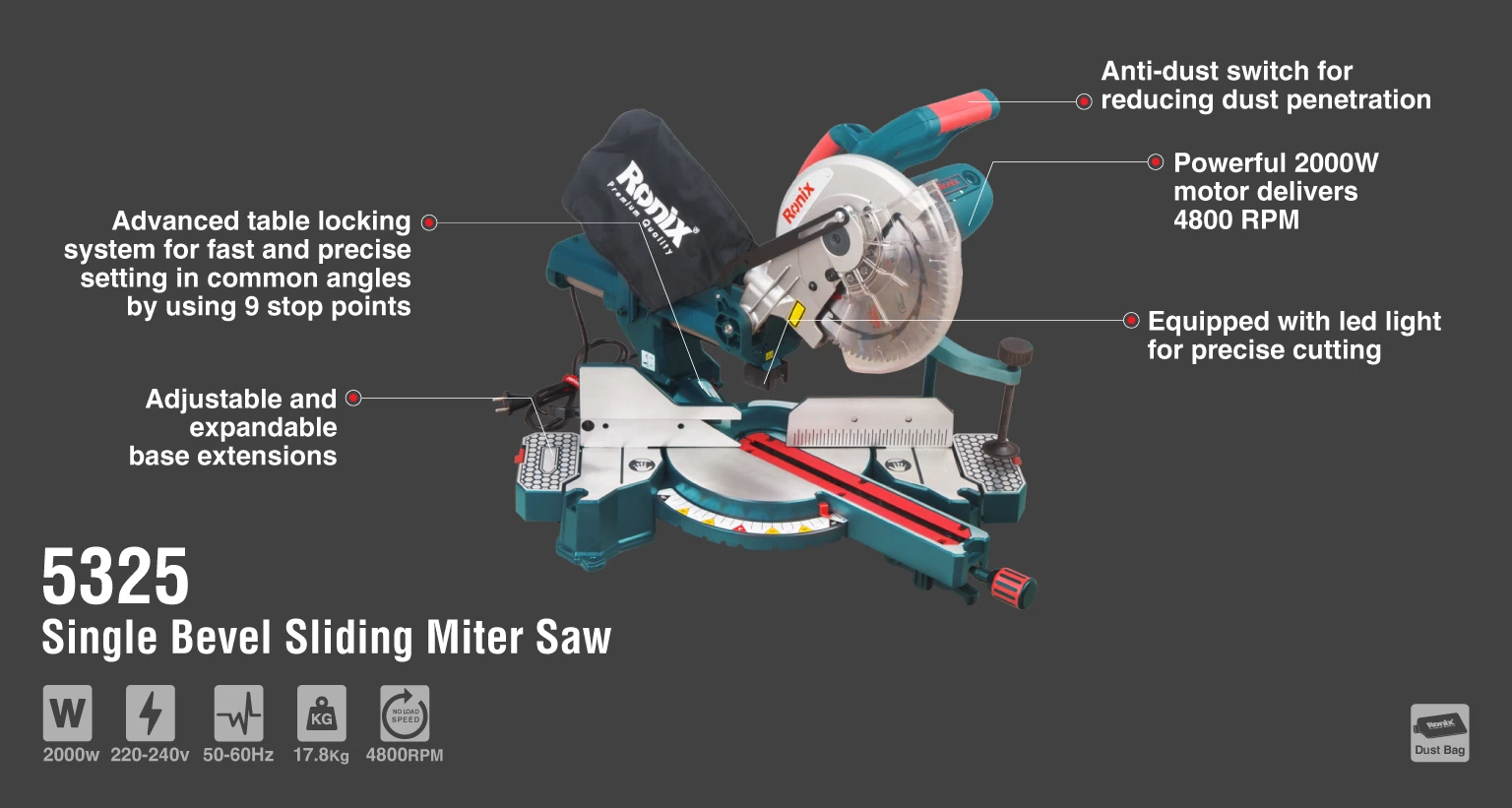 250mm Single Bevel Sliding Miter Saw_details