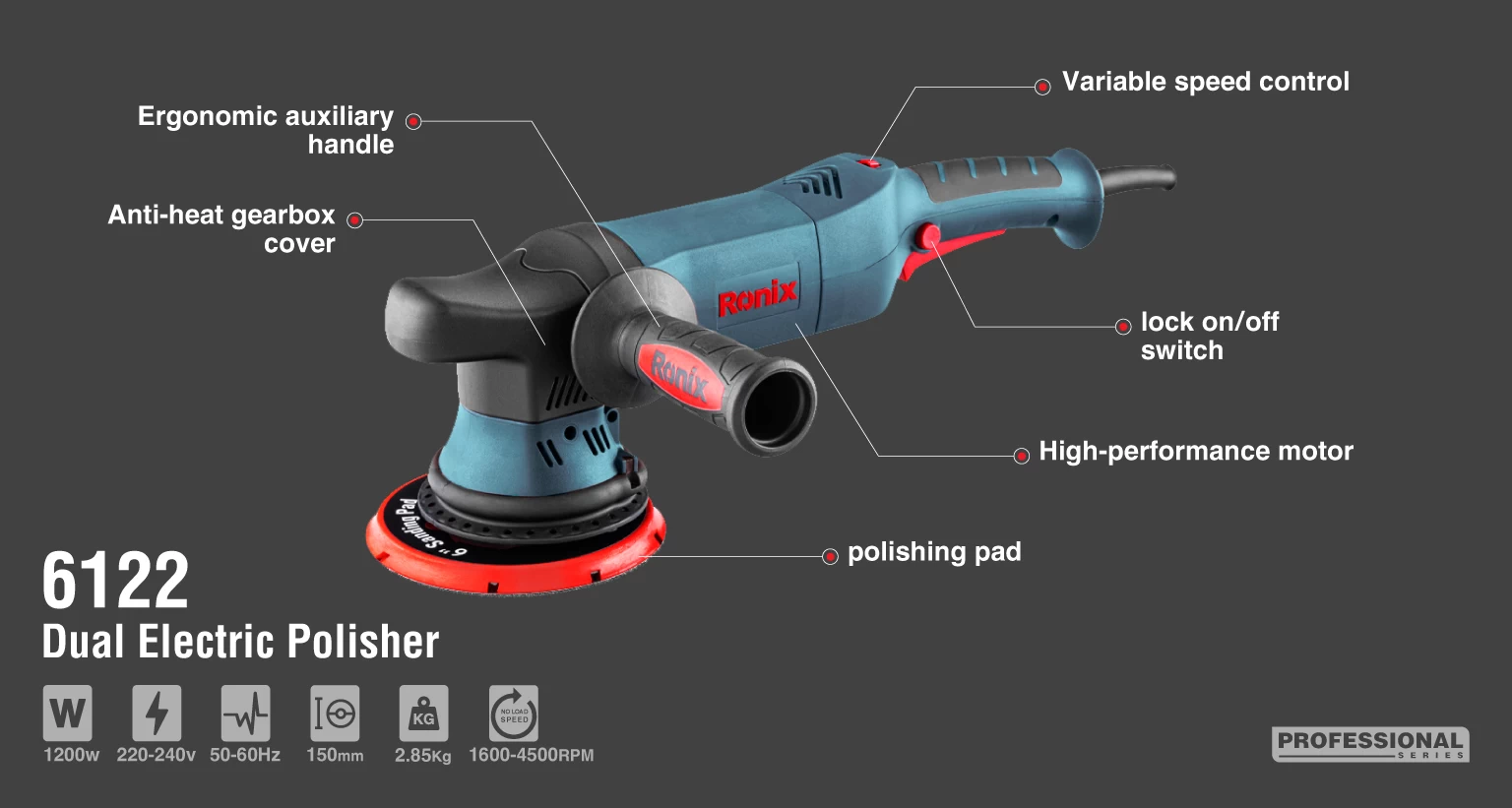 220V-240V Electric Car Polisher Polishing Machine Angle Grinder