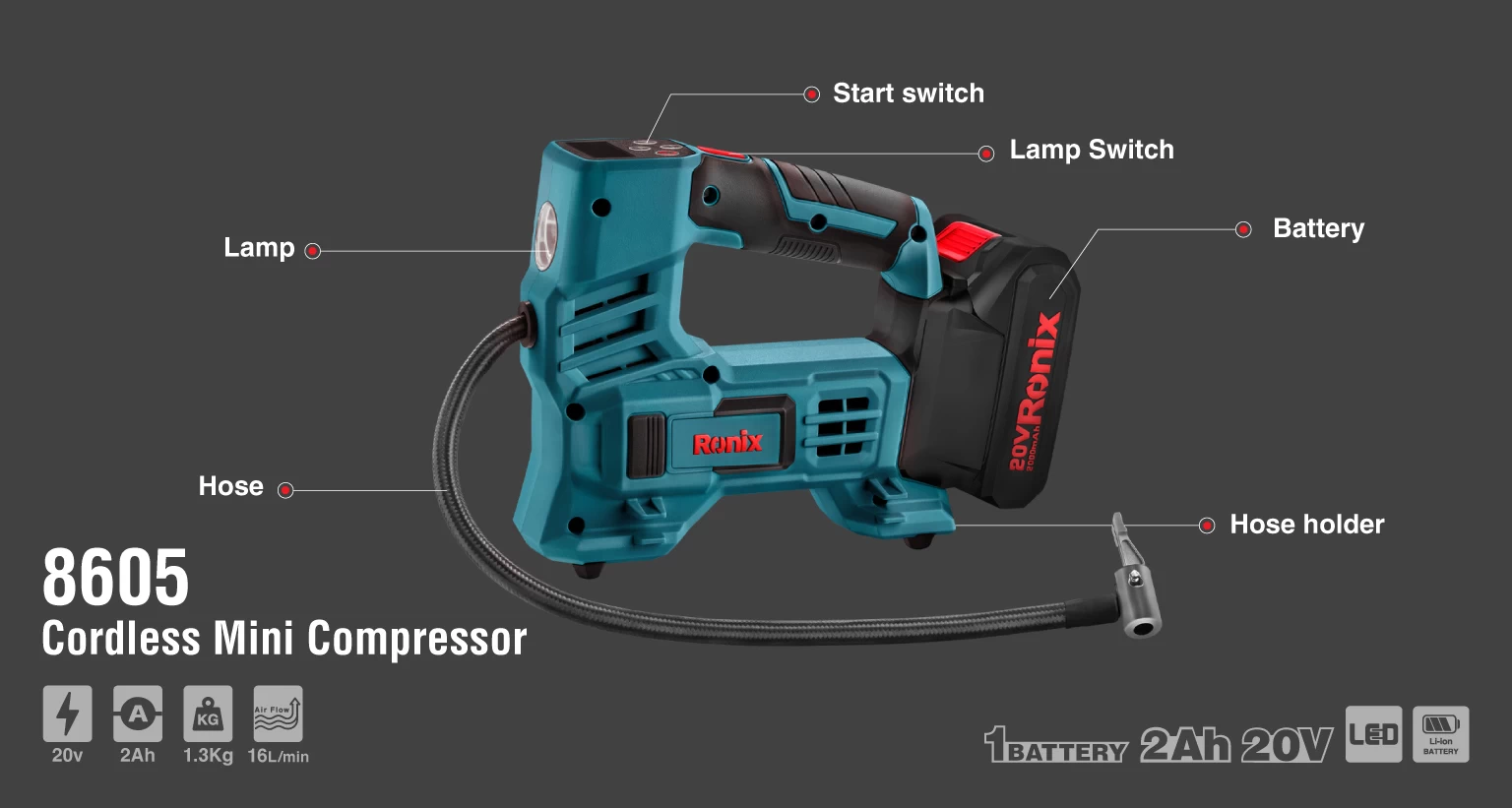 20V Cordless Mini compressor 10.35Bar_details