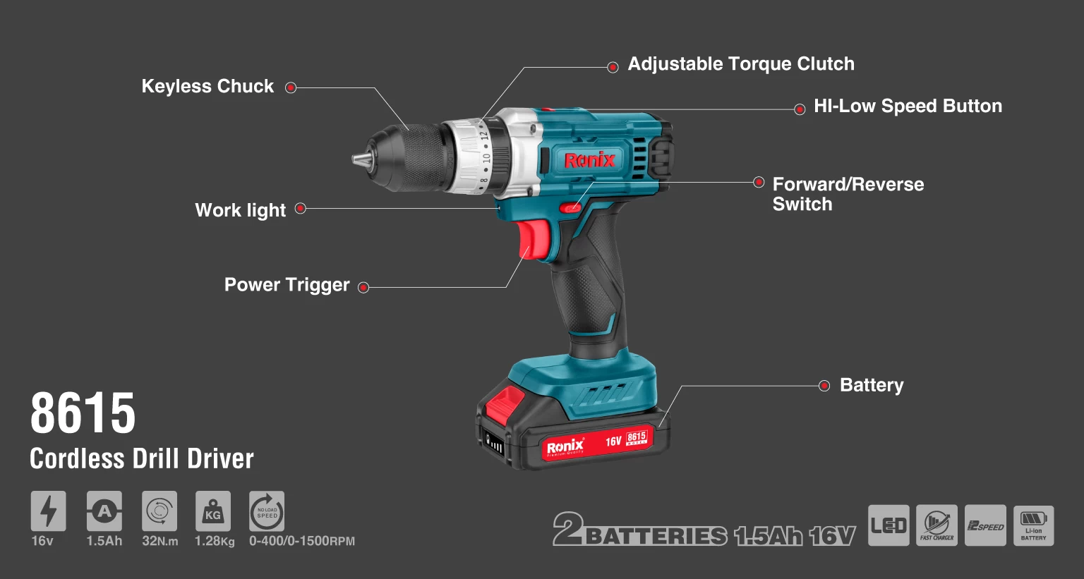 Mini Drill 12V 32N.m 2-Speed Electric Lithium-Ion Battery Cordless Drill 