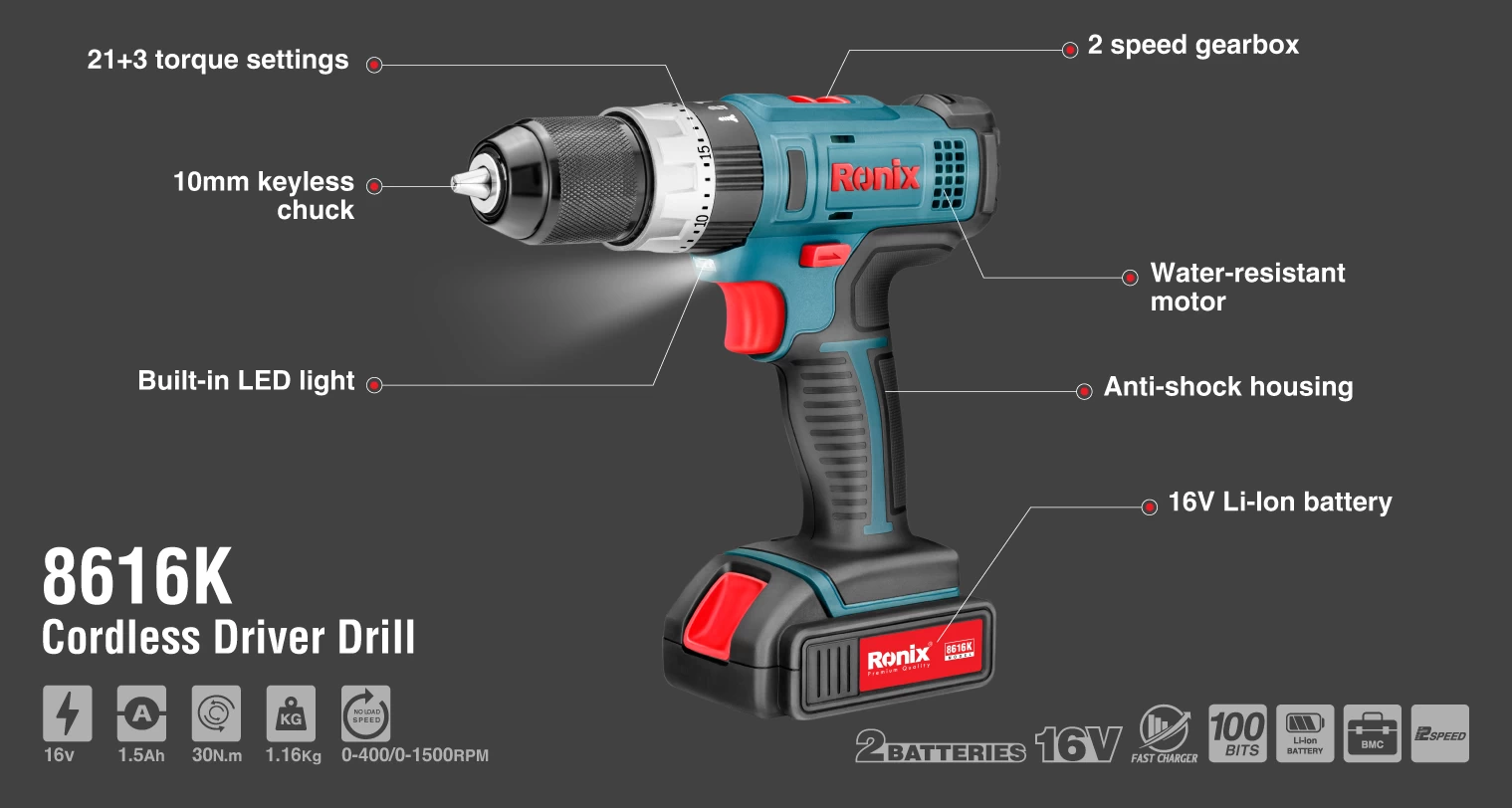 16 v Cordless drill driver kit 10mm-30N.m_details