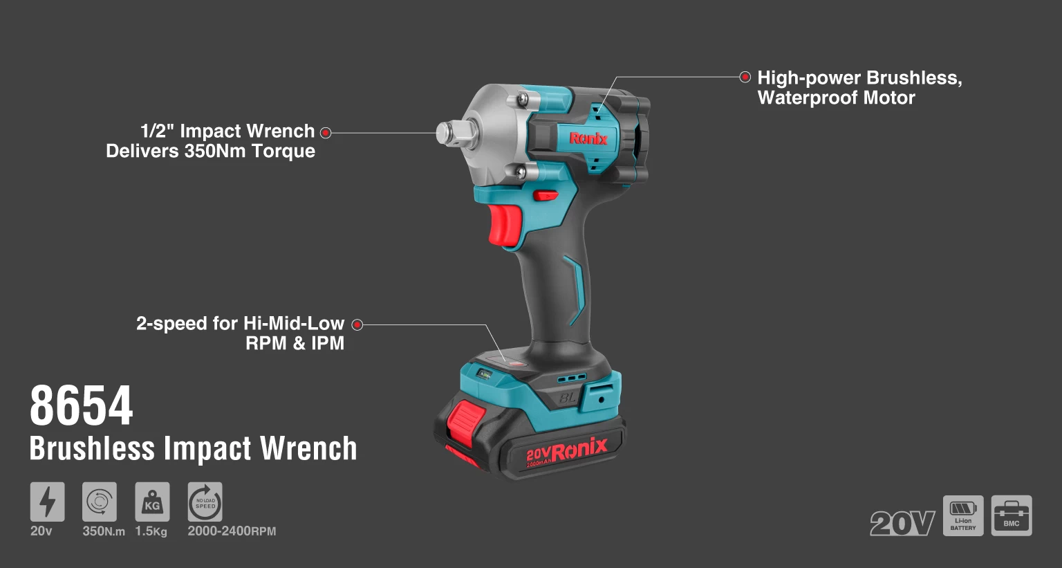 20V Brushless impact wrench 1/2 inch-350Nm_details