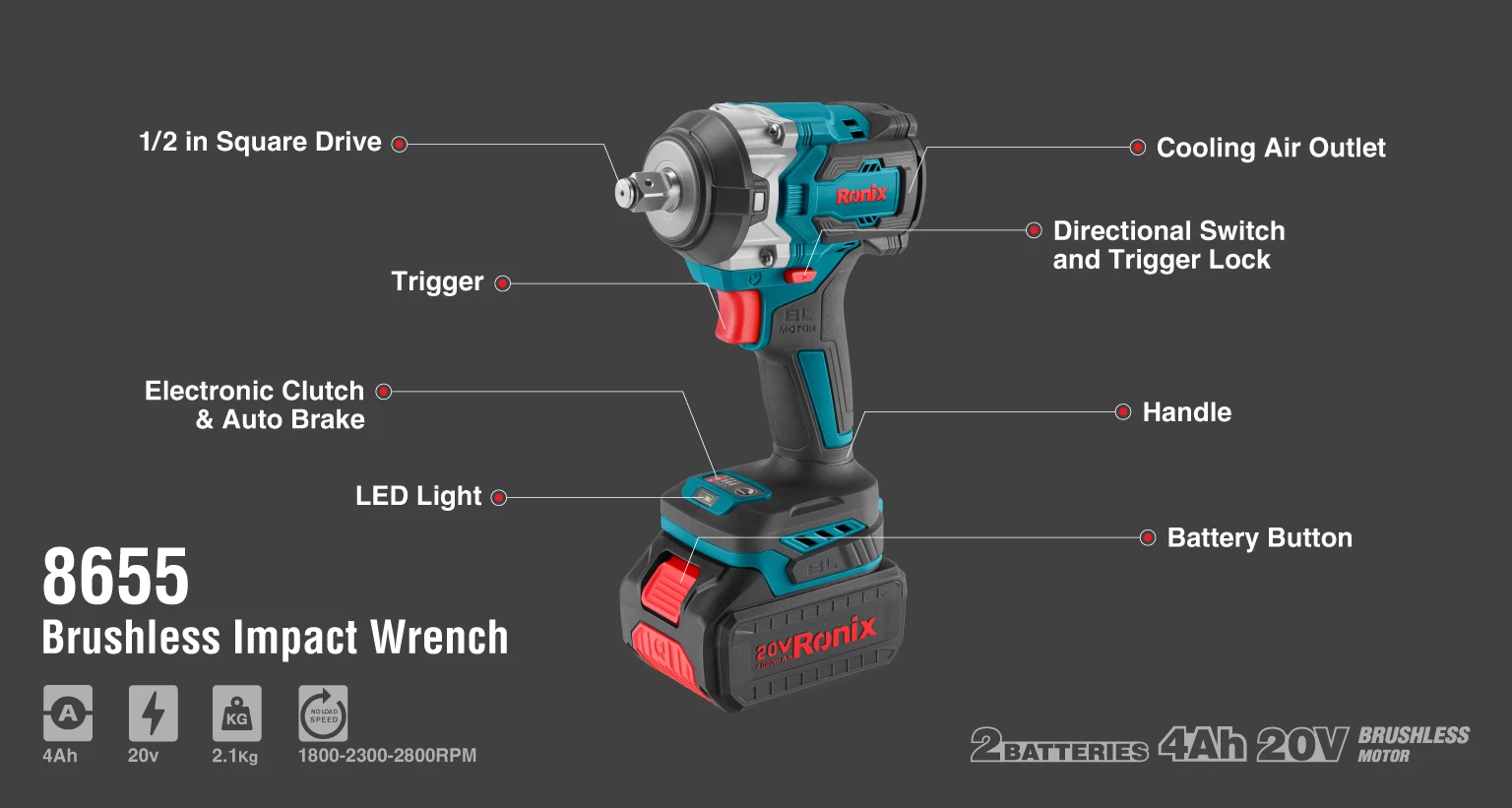 20V Brushless impact Wrench 1/2inch-550 Nm_details