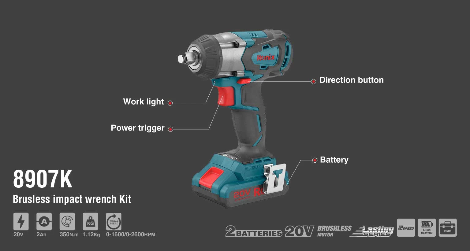 Brushless impact wrench Kit 20V_details