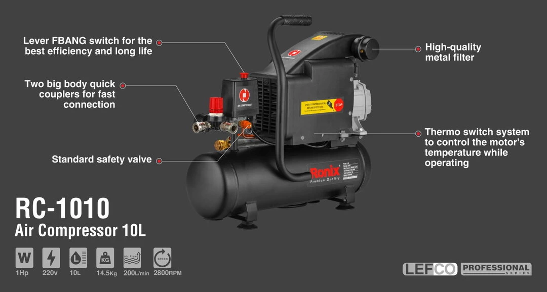 Ronix Air Compressor -10L RC-1010 with information