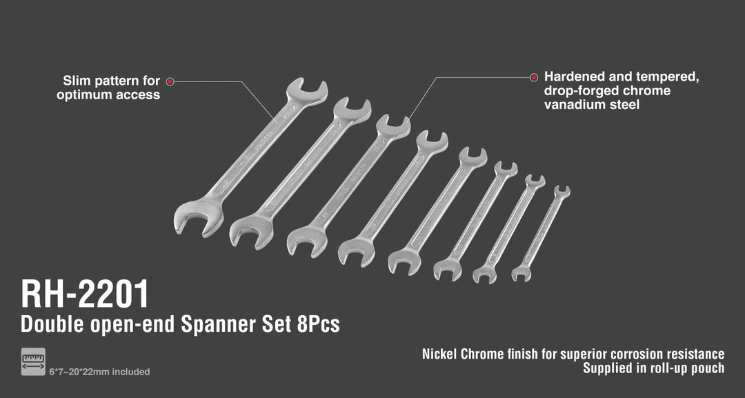 Ronix Double Open End Spanner Set (8Pcs) RH-2201 with information