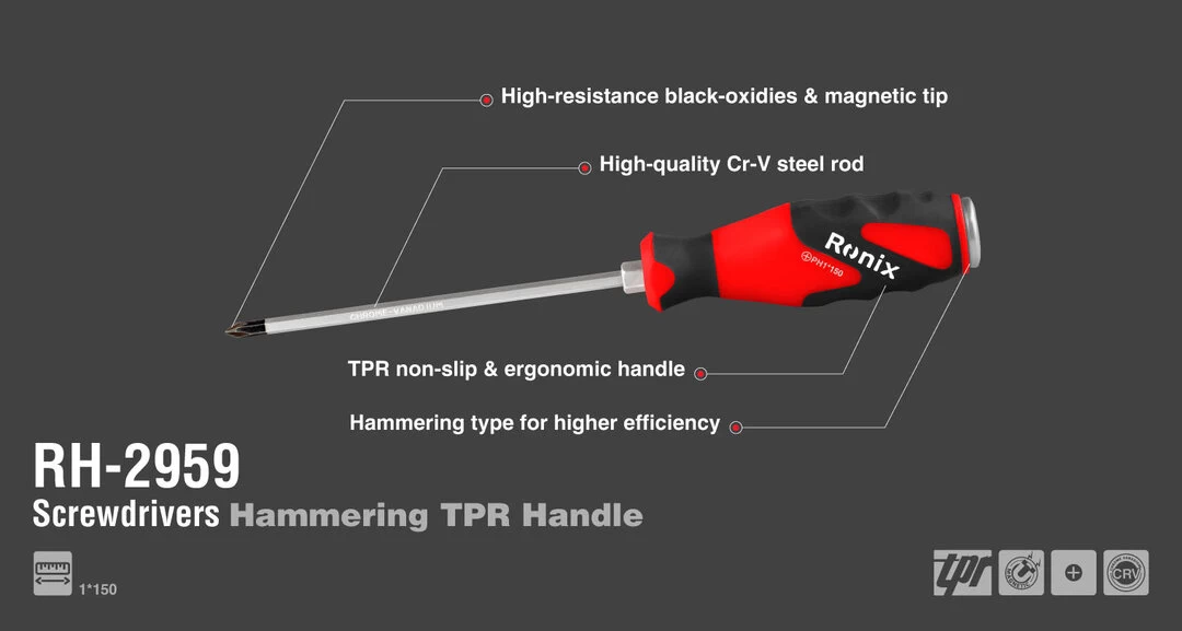 Ronix Hammering Screwdriver 5*150mm-Phillips RH-2959 with information
