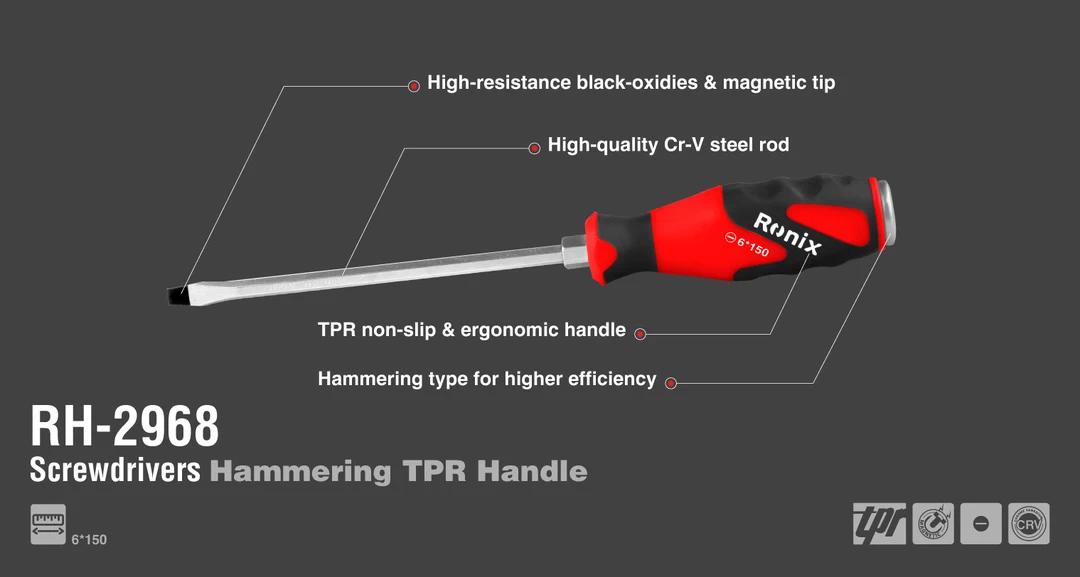 Ronix Hammering Screwdriver 6*150mm-Slotted RH-2968 with information