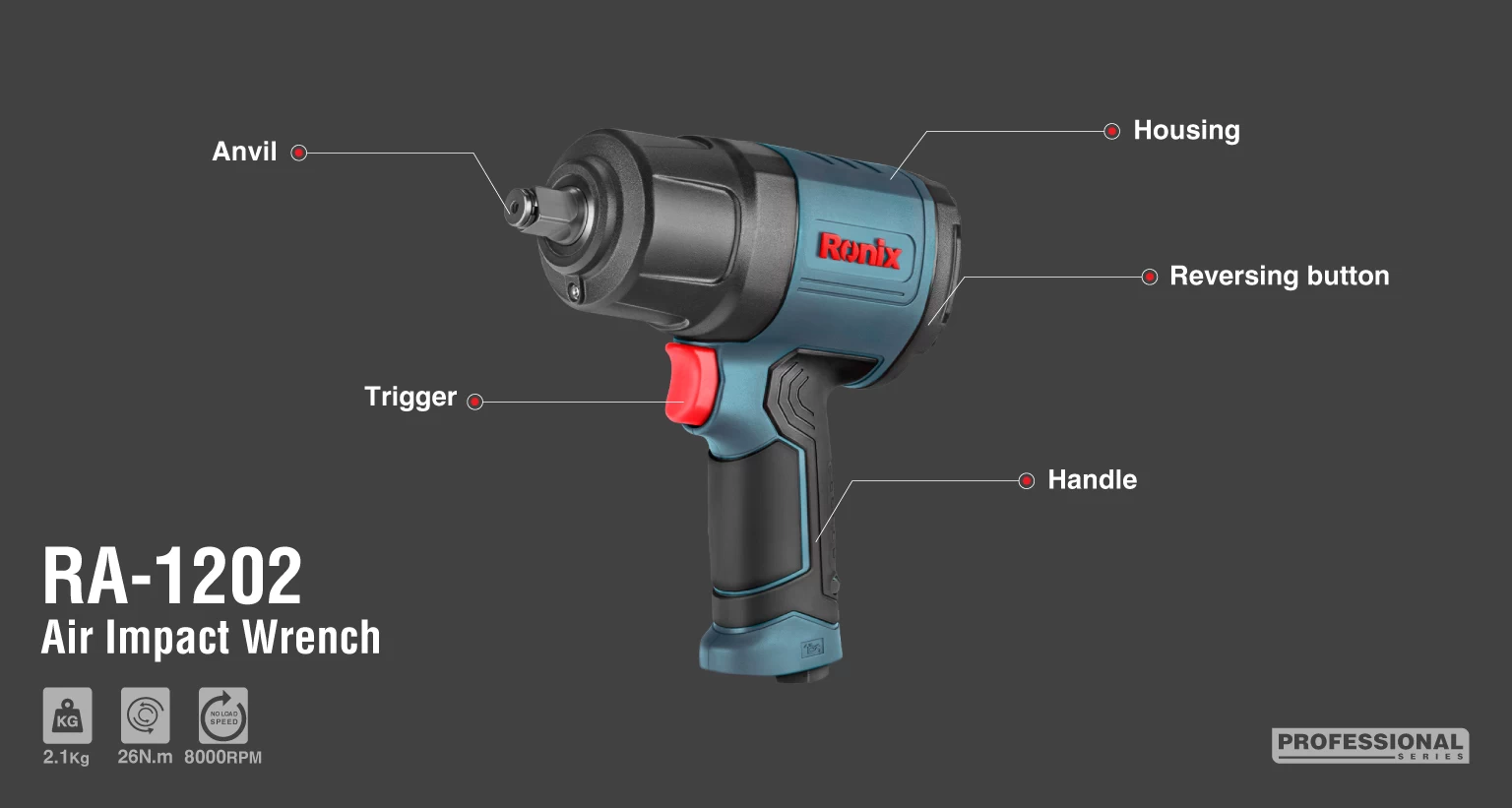 Air impact wrench 1/2 inch-1150 N.m_details