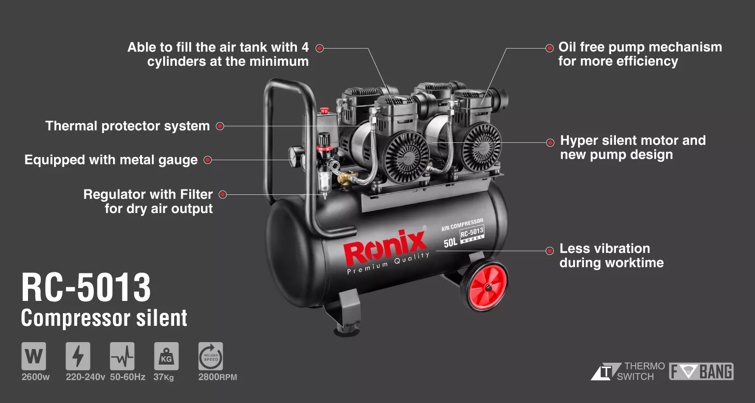 Compresor de Aire Sin aceite de 4 Cilindros 50L_details
