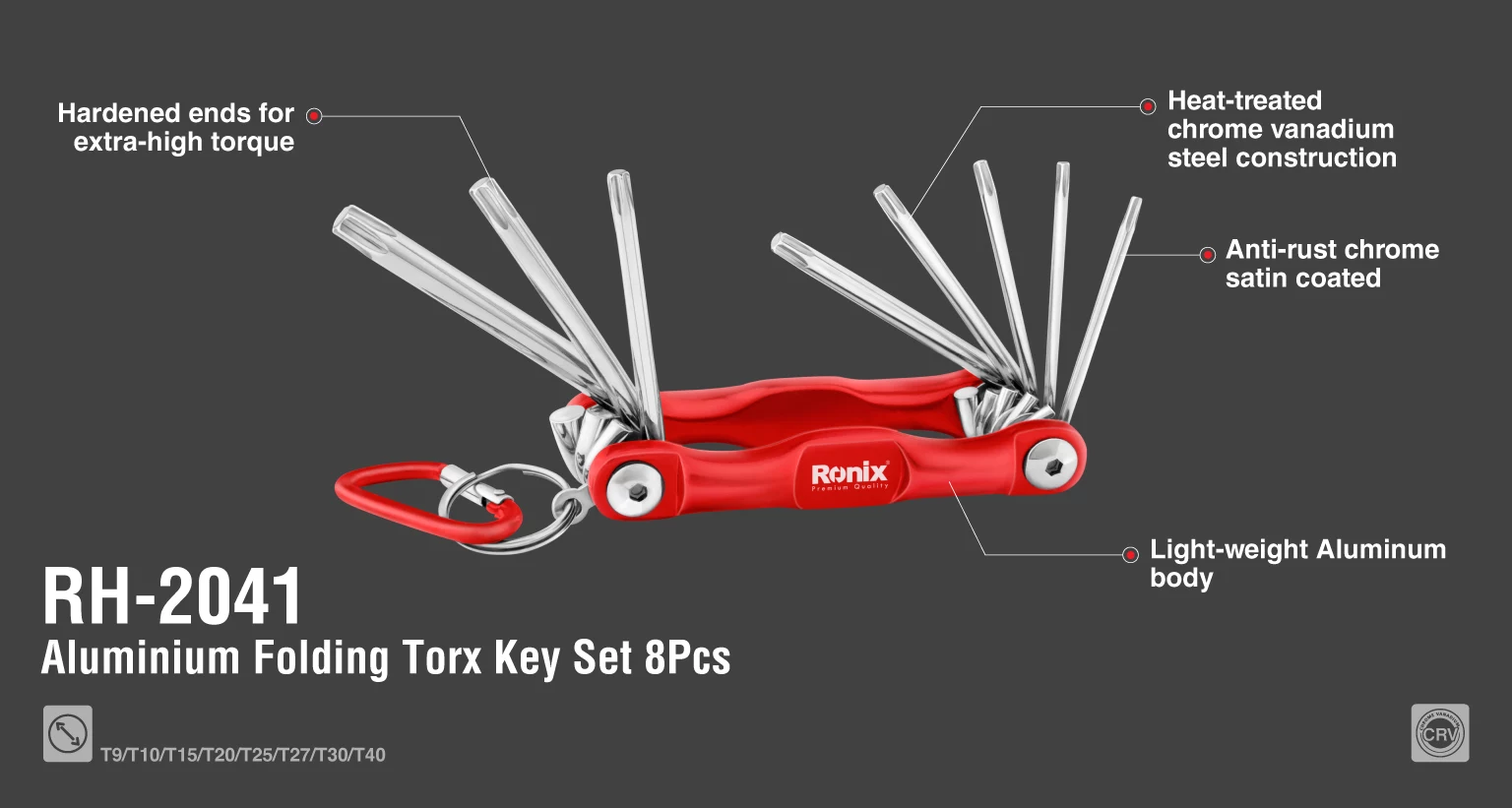 Kırmızı Çakı tipi Alyan anahtar – Düz uç Torx – 8 parça - askılı_details
