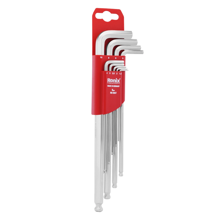 9pcs Long Arm Hex Key set with ballpoint German