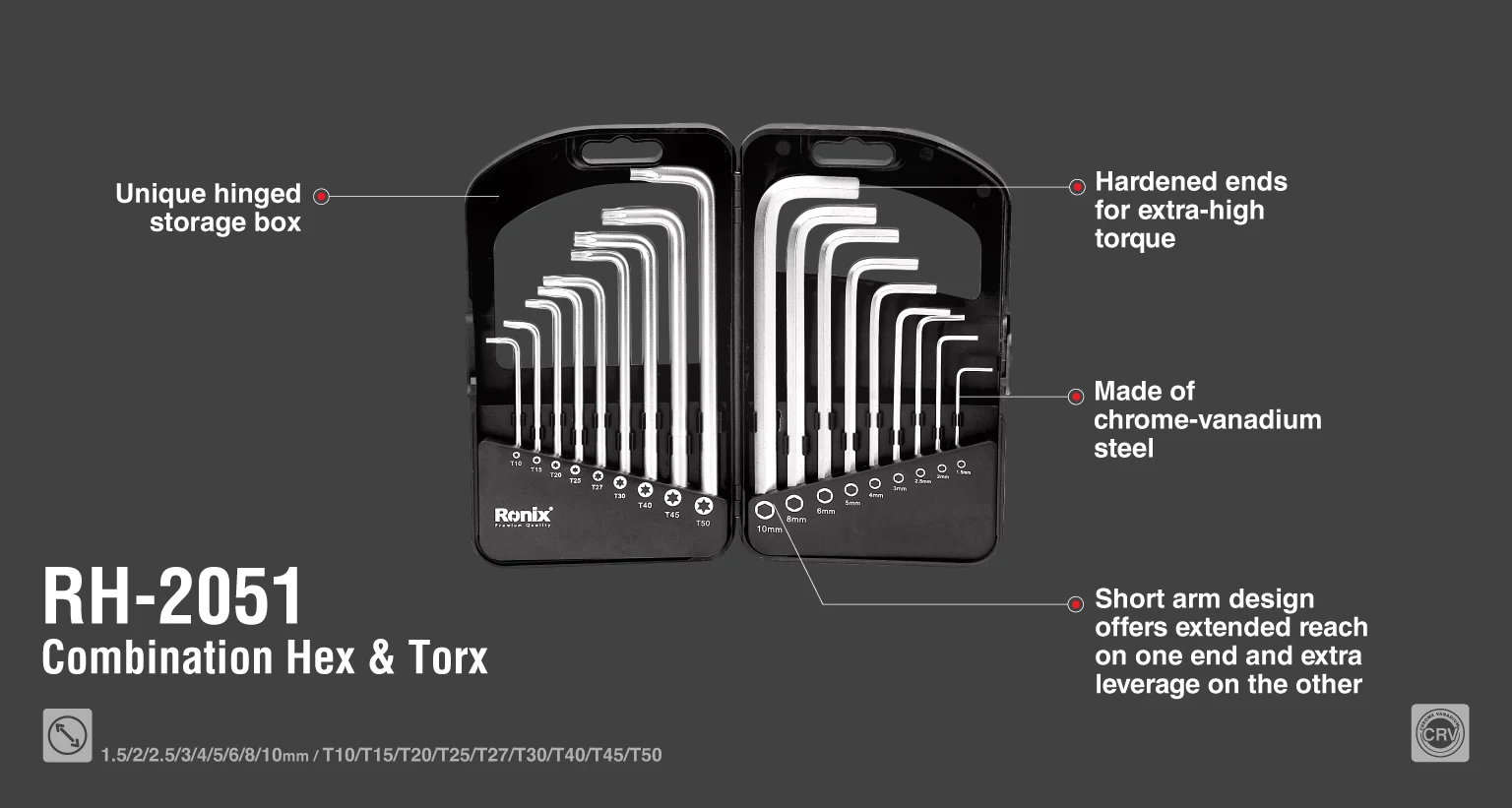 Combination Hex & Torx, Short Arm Key Set 18Pcs_details
