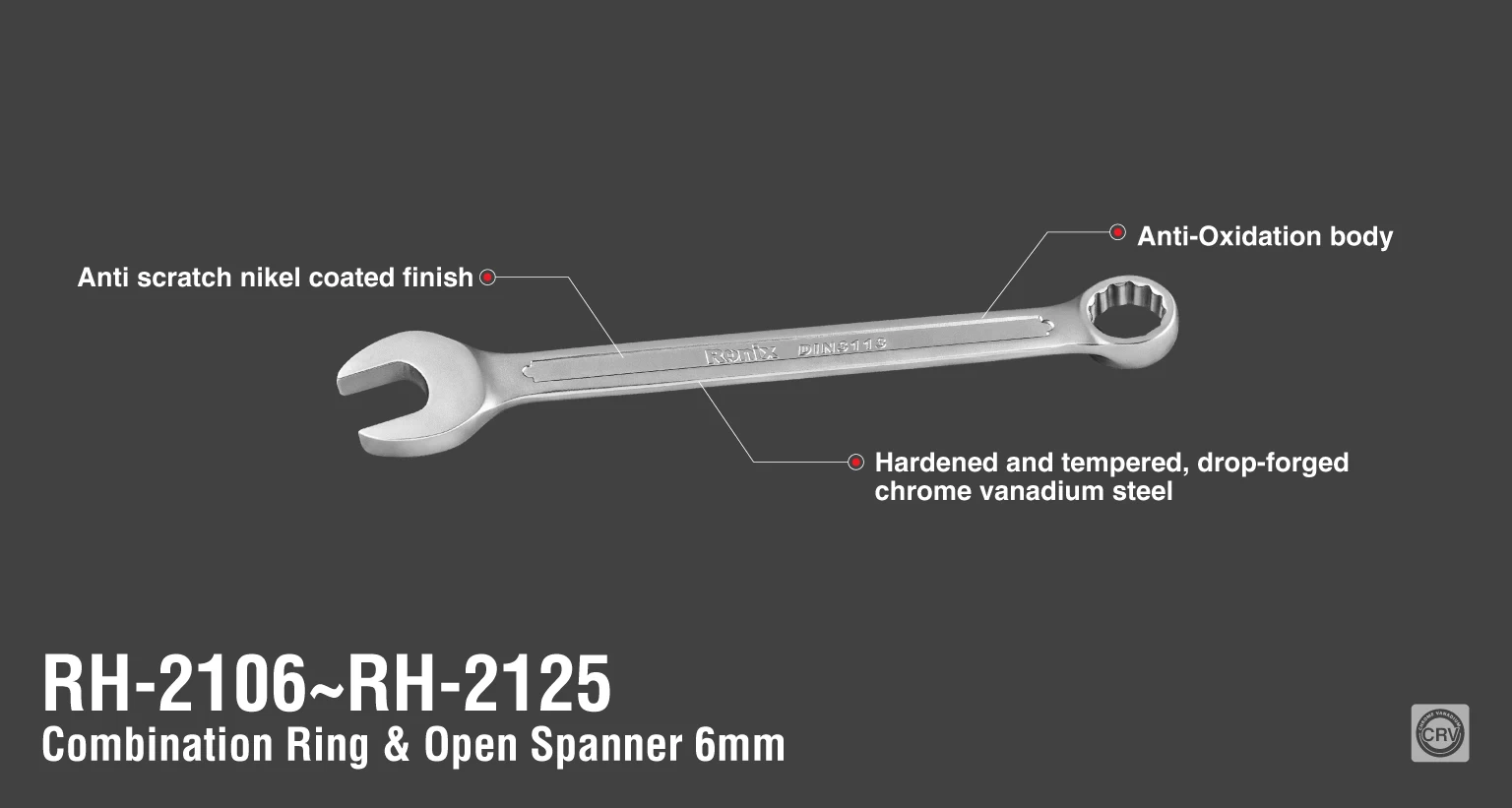 Combination Ring & Open Spanner, 23mm, Cr-V_details
