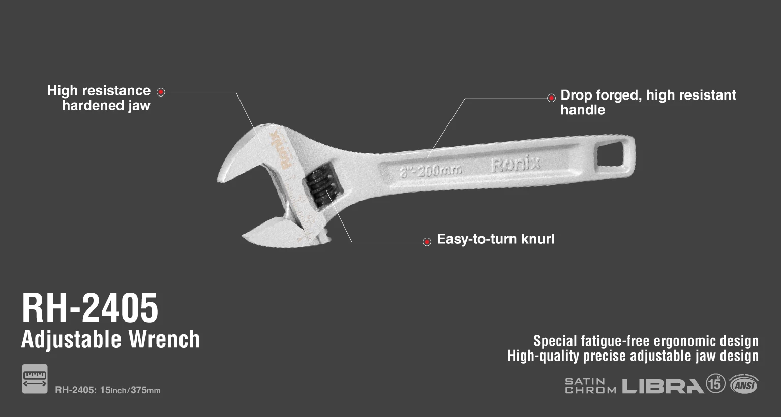 Adjustable Wrench, 15 Inch_details