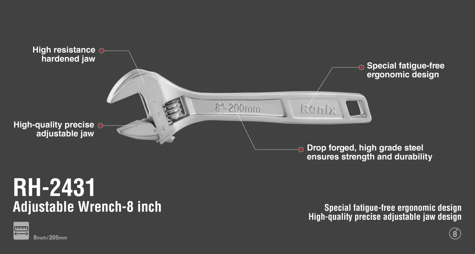 Adjustable Wrench 8 inch-Chrome Series_details