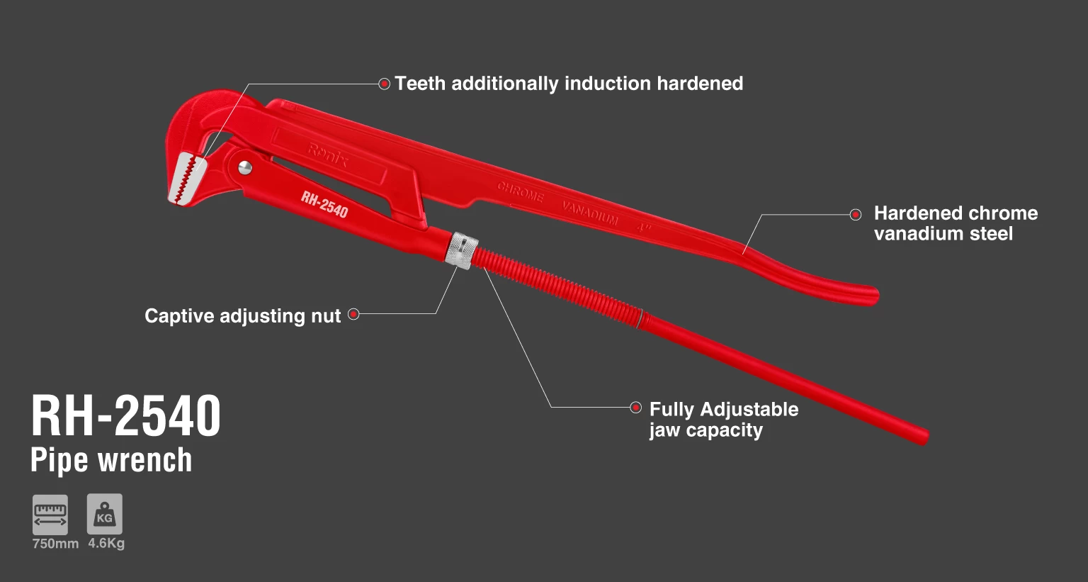 Ronix RH2540, 1400N.M Pipe Wrench 🧰 Ronix Tools