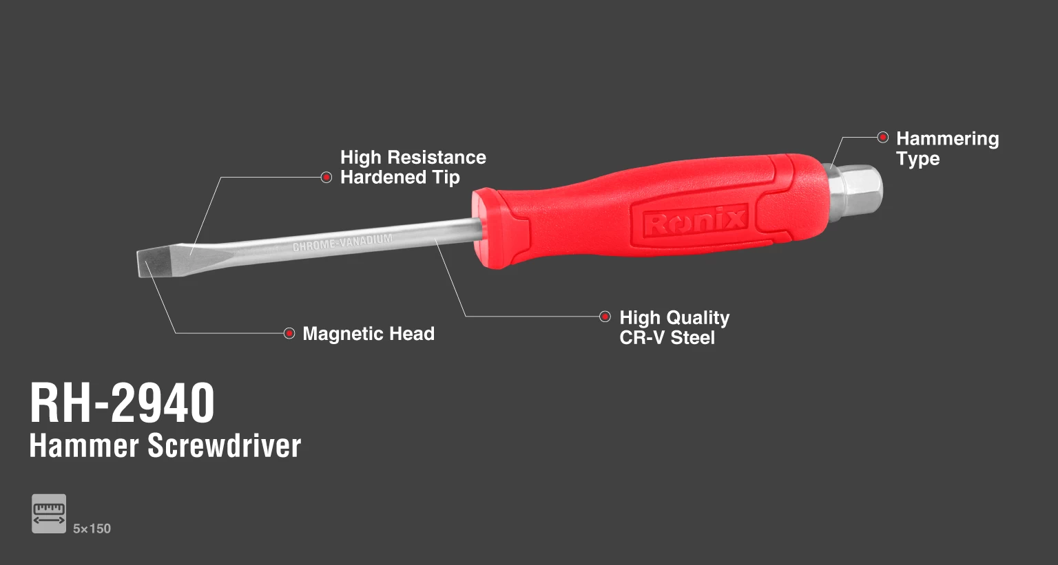 Plastic Handel Slotted Hammer Screwdriver 5x150mm_details