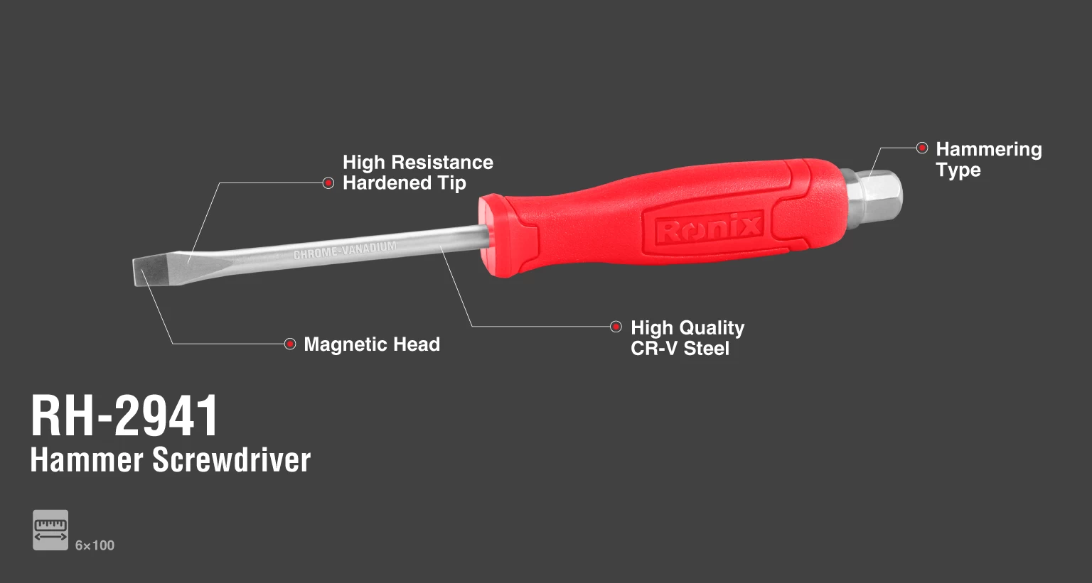 Plastic Handel Slotted Hammer Screwdriver 6x100mm_details