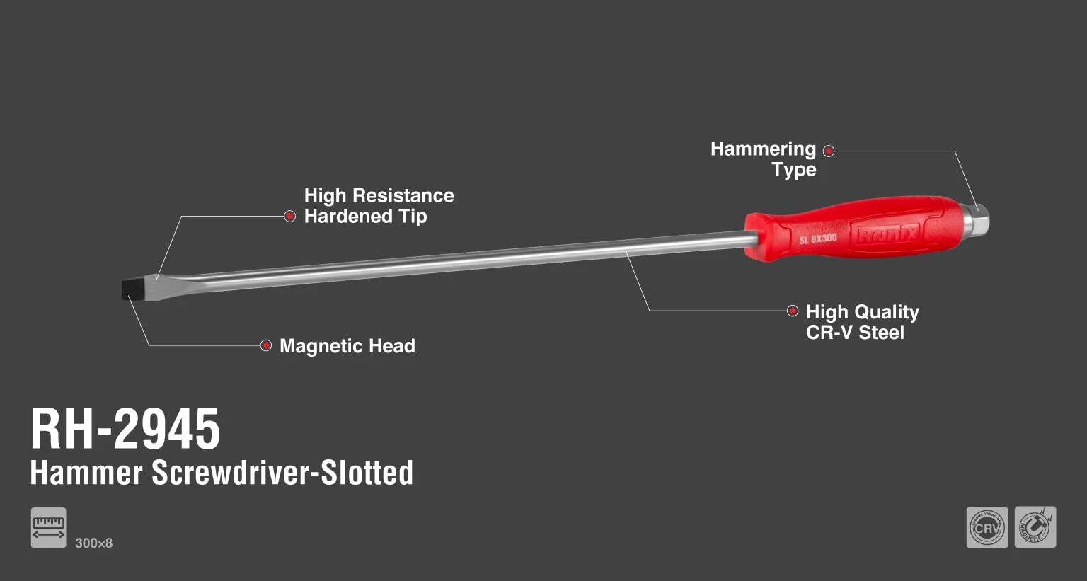 Plastic Handel Slotted Hammer Screwdriver 8x300mm_details