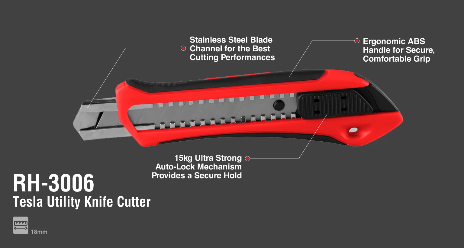Couteau à Lame Rétractable - 18 mm - Tesla_details