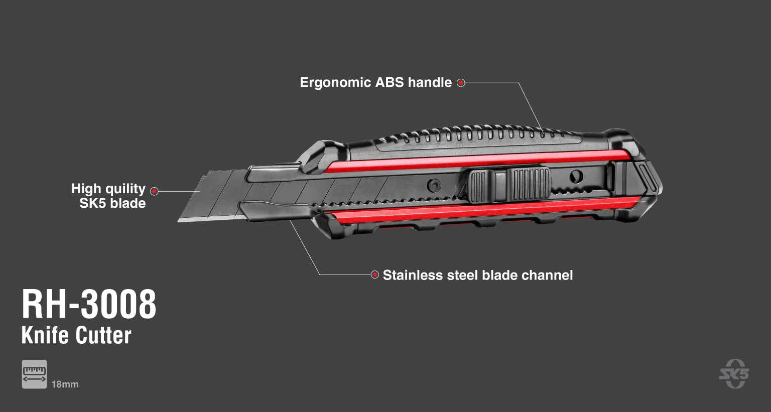 سكين قاطع 18 * 0.5مقبض المينيوم SK5_details