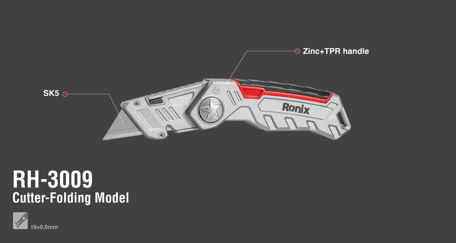 Retraceable Cutter, 19mm , TPR Handle, Folding Model_details