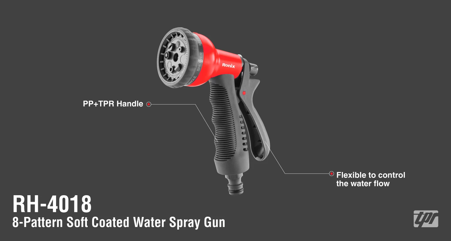 Ronix RH-4018 8-Pattern soft coated water spray gun |    Ronix Tools