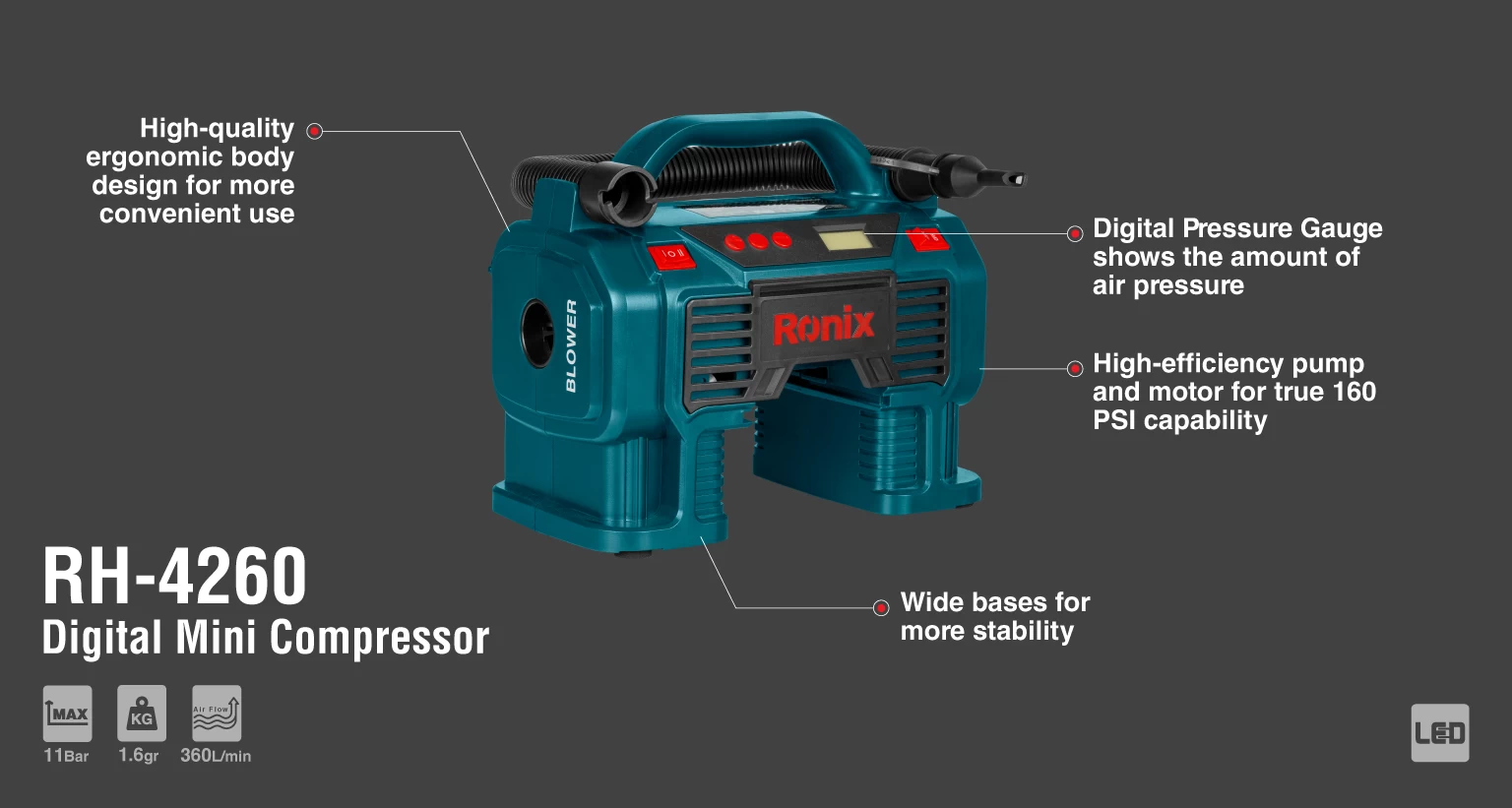 Mini Digital Air Compressor 11Bar_details