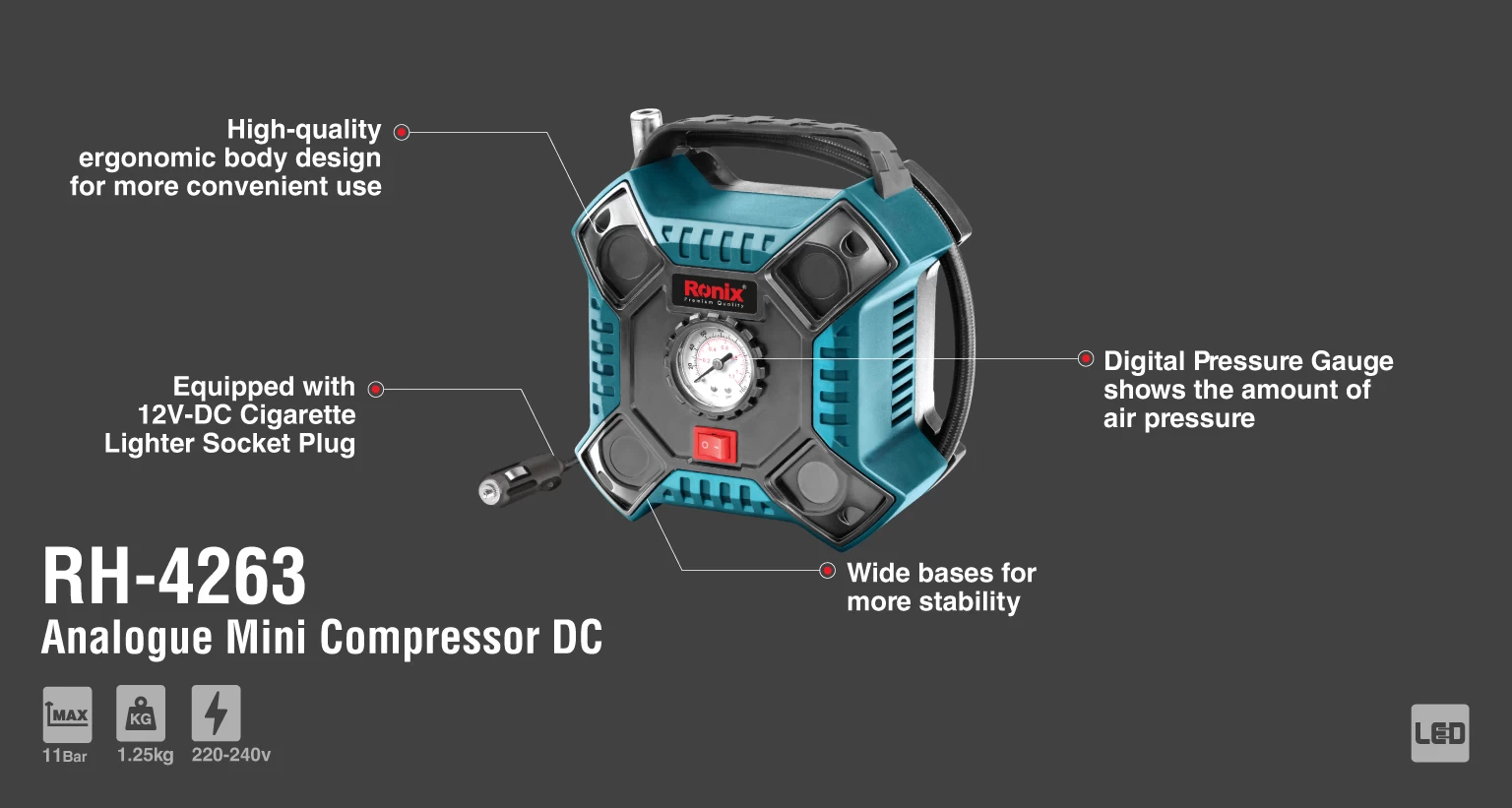Analogue Mini Compressor DC 12 Cigarette Lighter_details