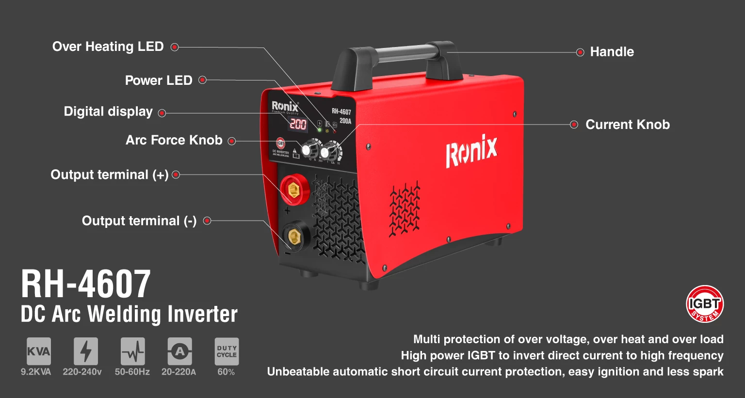 Ronix RH4607, 200A DC Arc Welding Inverter 🧰 Ronix Tools