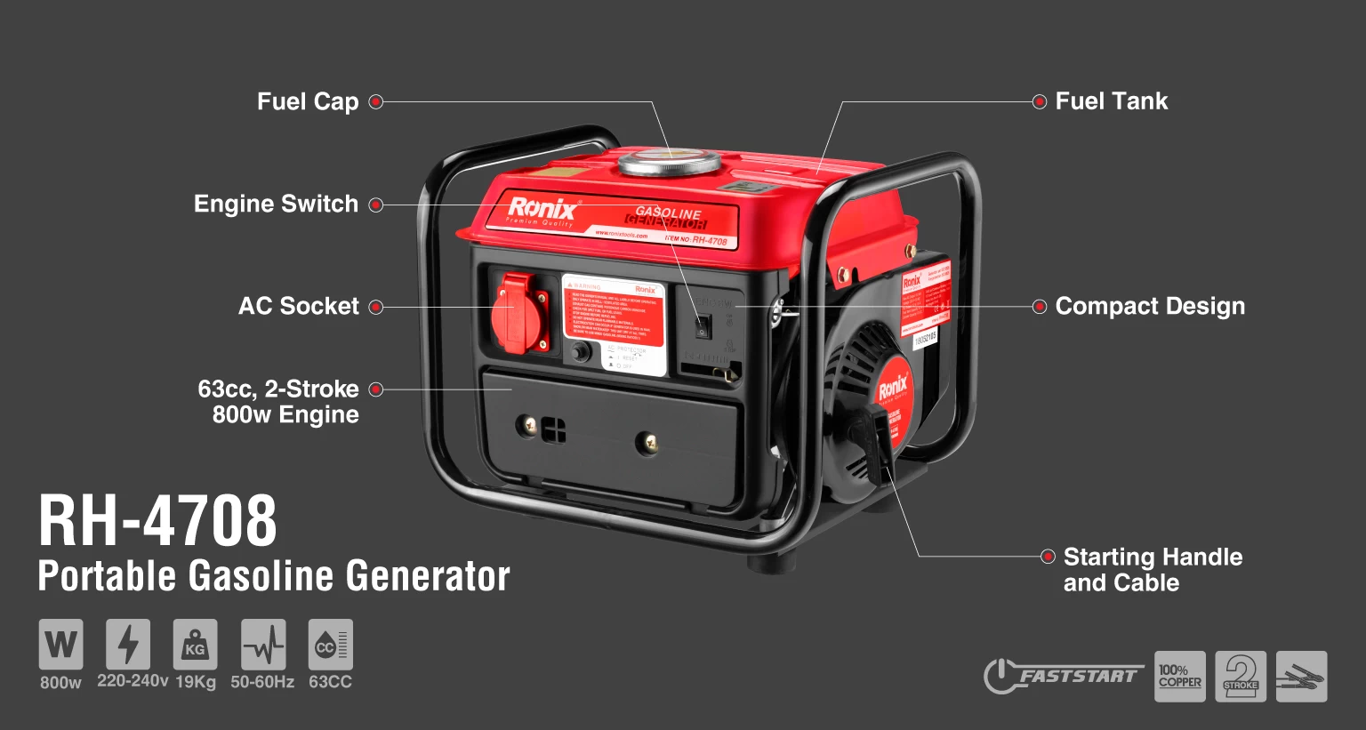 Générateur portable à essence 800W_details