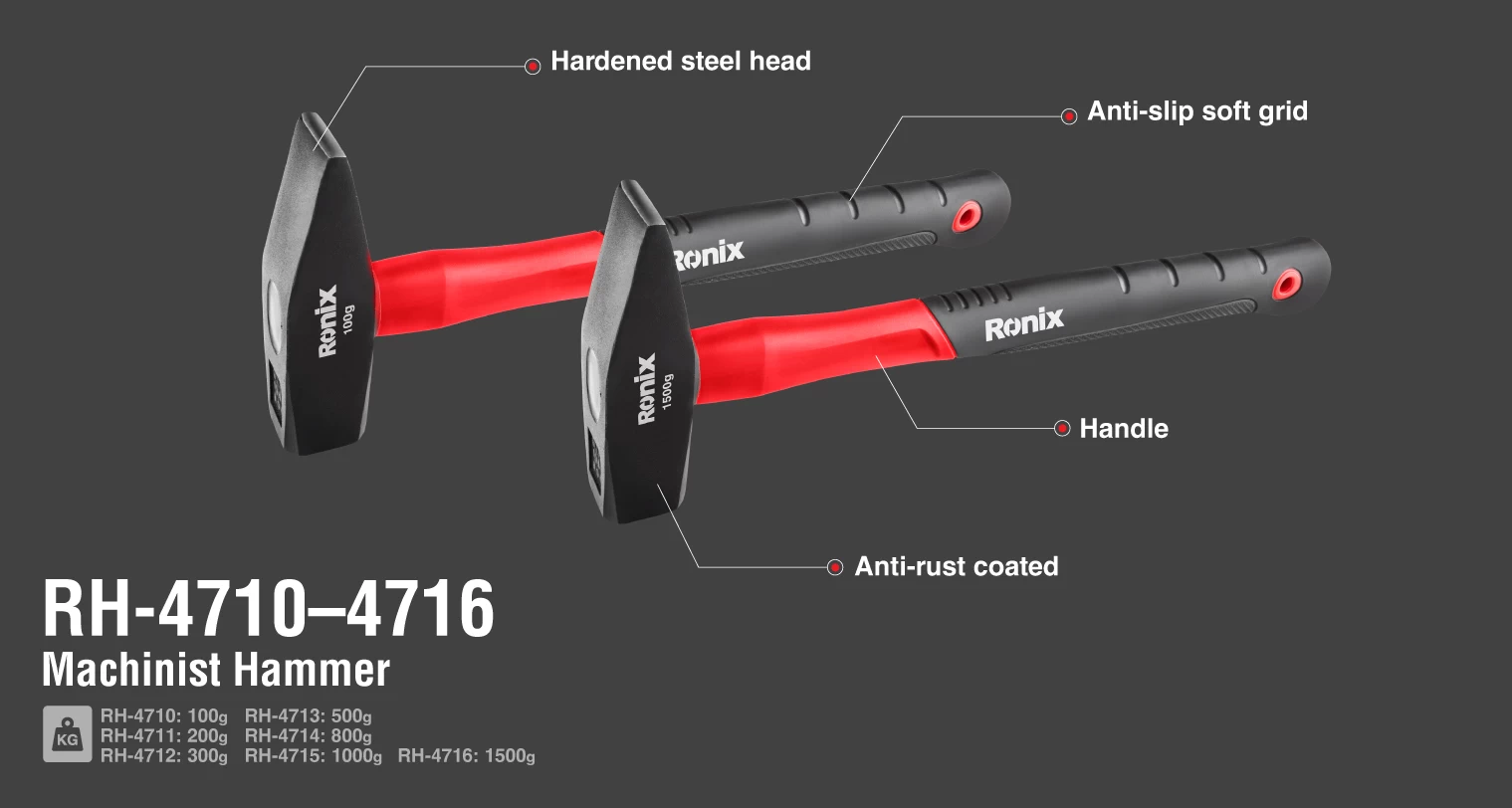 Machinist Hammer, 500gr, Fiberglass handle_details