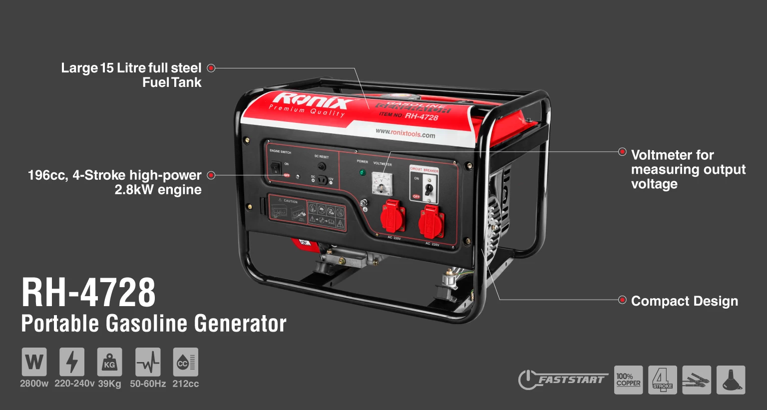 Générateur compact et portatif 780 W mélange 2 temps - Euro Expos