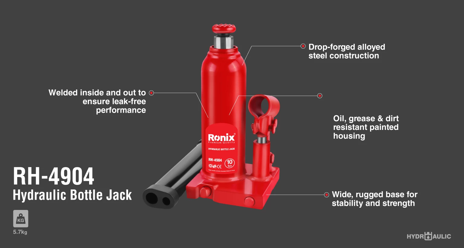 Hydraulic Bottle Jack, 10 Ton_details