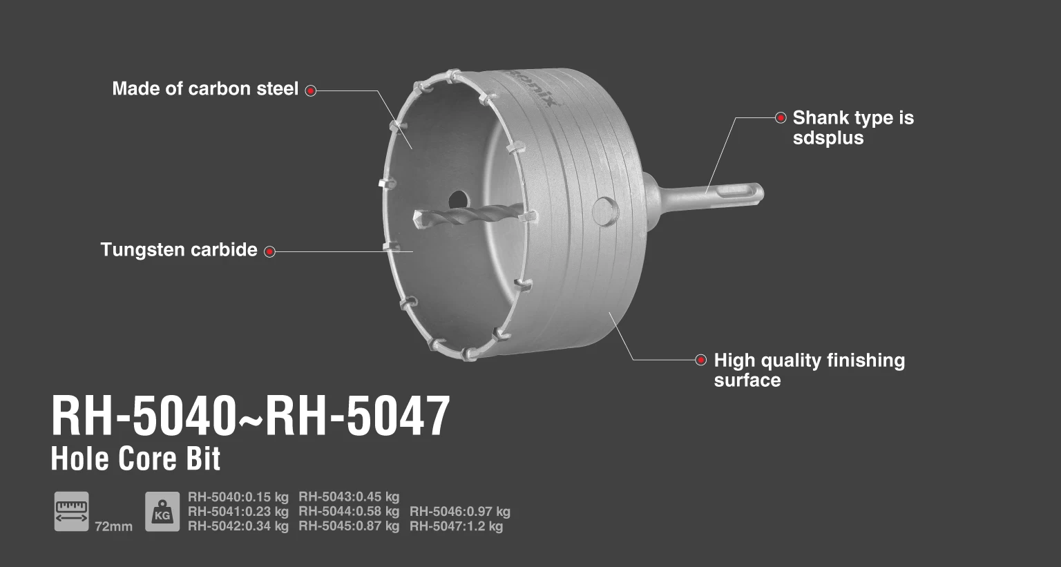 Ronix RH5043, 60mm Hole Core Bit 🧰 Ronix Tools