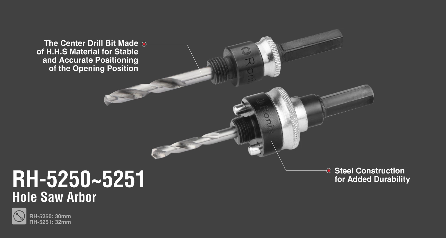 Sechskant-Aufnahmeschaft mit HSS Zentrierbohrer und Schnellkupplung für Bi-Metall Lochsägen Ø>32mm _details