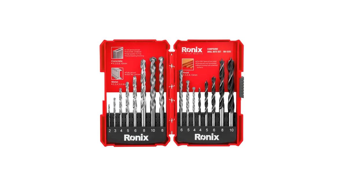 Ronix Hand Tool Model Rh-5583 Different Sizes HSS Material 16PCS Power Drill Bit Sets