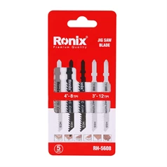 Ronix RH-5608 Stichsägeblatt-Set T-Schaft 5-teilig für Holz, Kunststoff und Metallblech