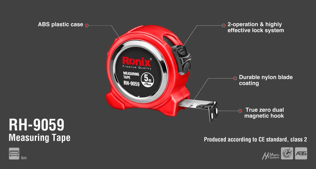 Ronix Magnetic measuring tape- 5M RH-9059with information