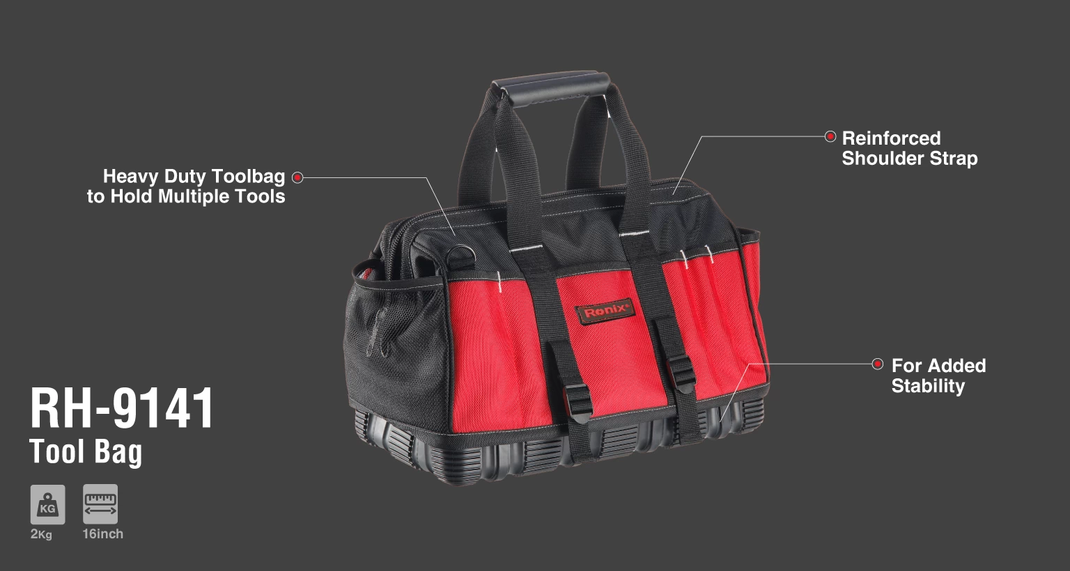 Tool Bag with 14 compartments 16 inch_details