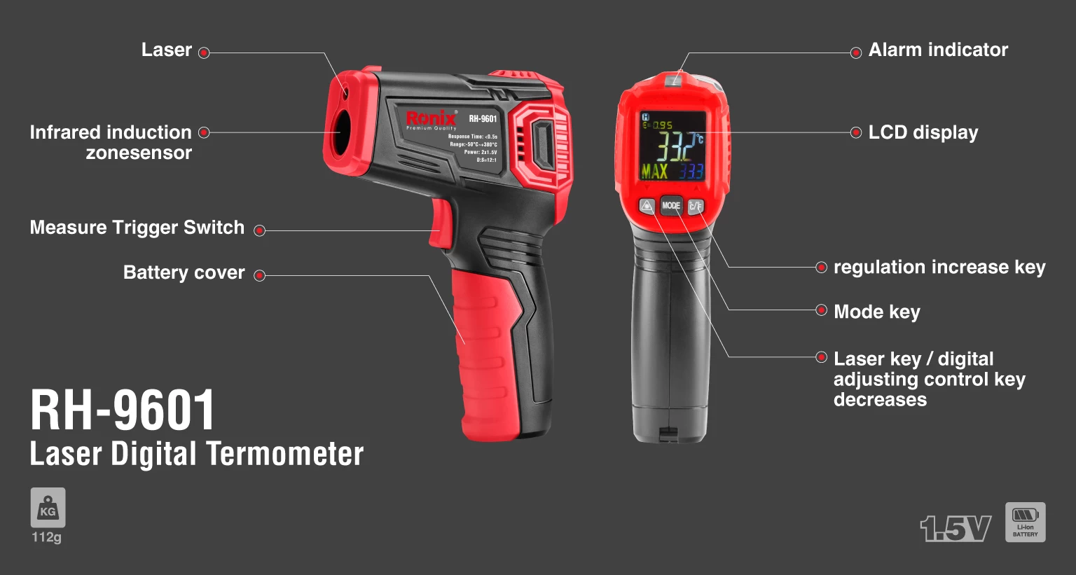 Ronix RH-9601, 550°C Laser Digital Thermometer |    Ronix Tools