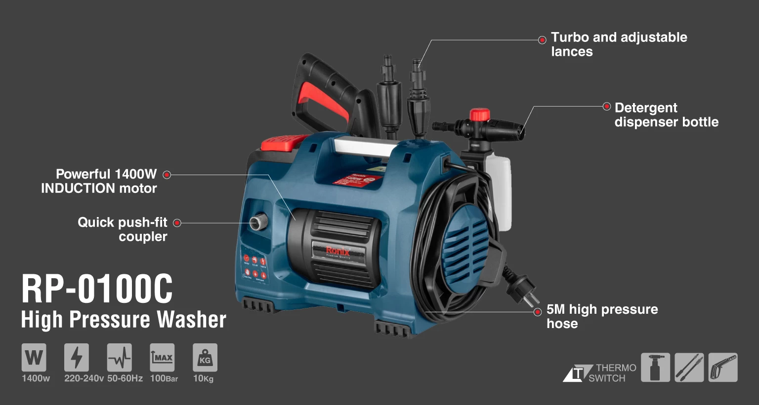 compact Induction High Pressure Washer 100bar-1400W-6L/m_details