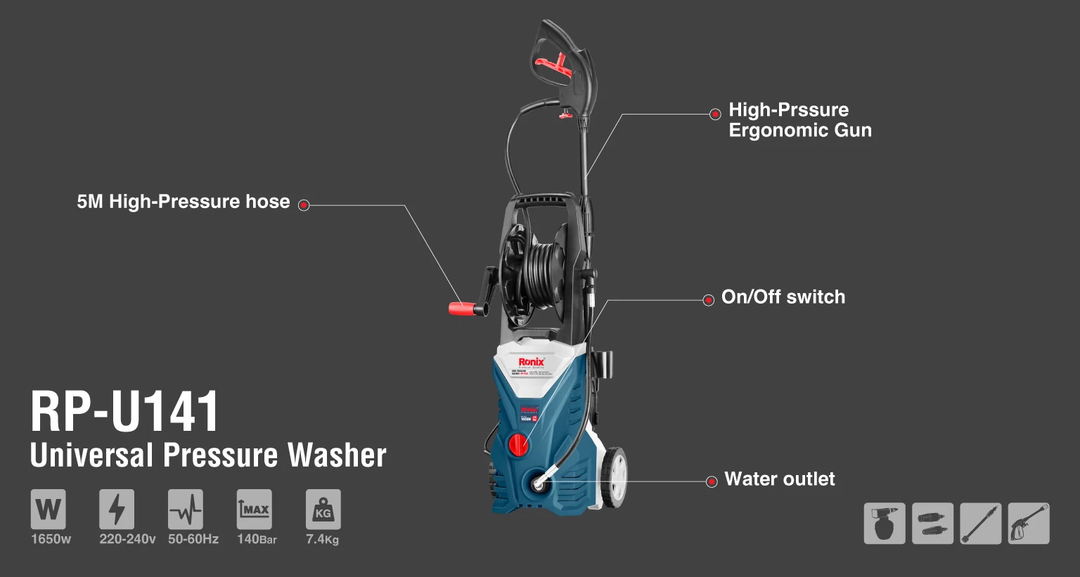 Universal High Pressure Washer 140 Bar-1650W_details