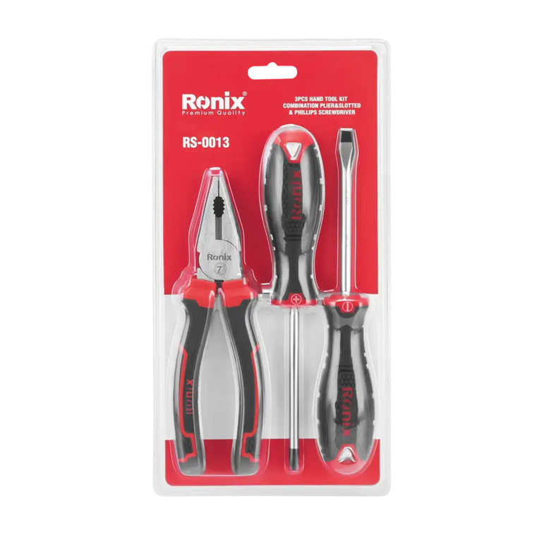 3pcs Hand Tool Kit (Combination Plier-Slotted Phillips Screwdriver)